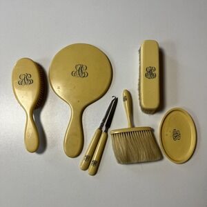 Vintage DuPont Ivory Paris France Plastic‎ Vanity Set Monogrammed Lot Of 7 Items